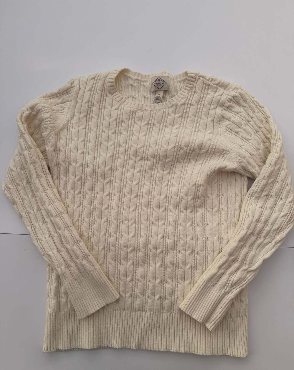 St John's Bay Cream Cable Knit Crew Neck Cotton Blend Sweater Size XL